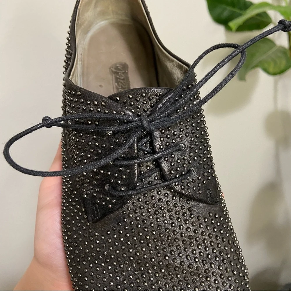 Marsell Black Leather Silver Studded Oxford Loafer Shoes